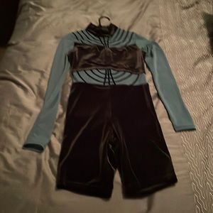 Blue and black one piece modern contemporary dance costume
